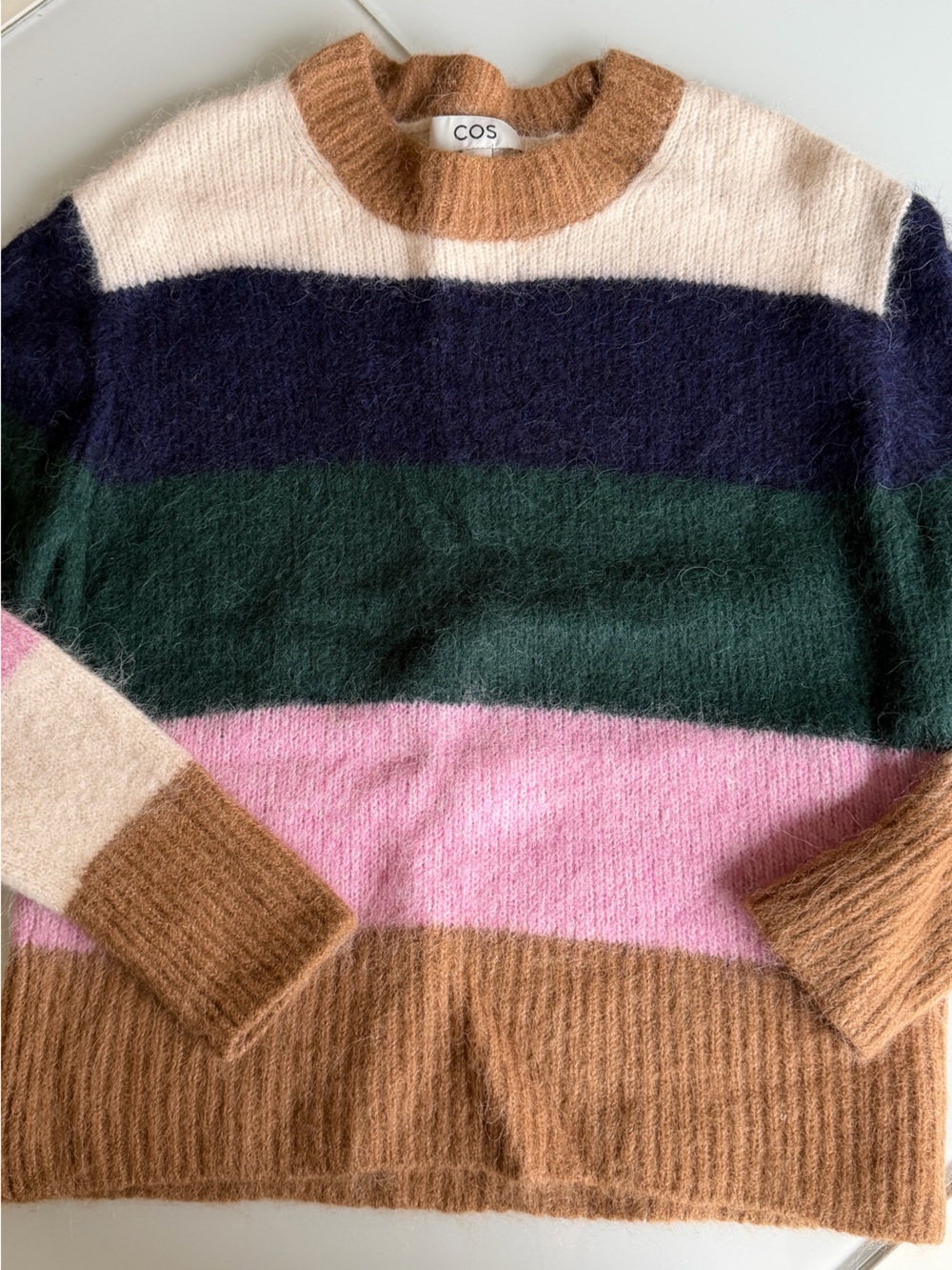 COS Multicolor Striped Crewneck Sweater - Pink, Green, Navy & Brown